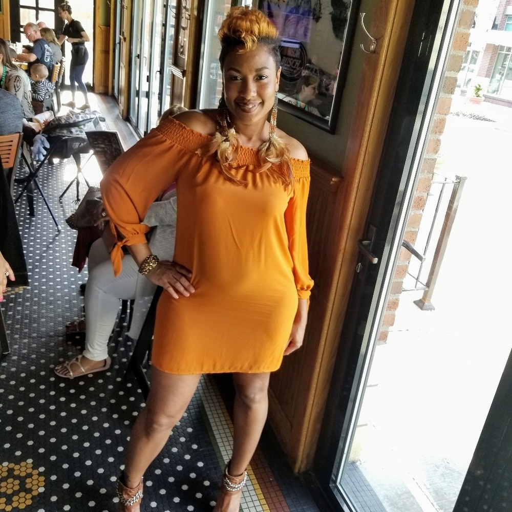 Iris Rust off the Shoulder Dress